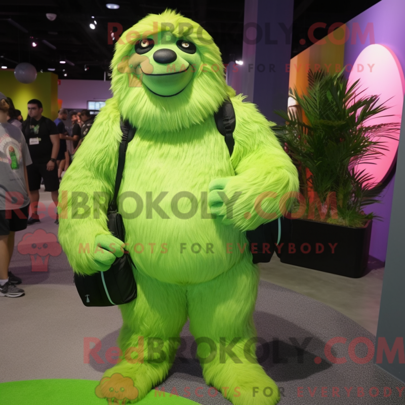 Mascot character of a Lime Green Giant Sloth dressed with a T-Shirt and Backpacks Mascot character of a Lime Green Giant Sloth dressed with a T-Shirt and Backpacks