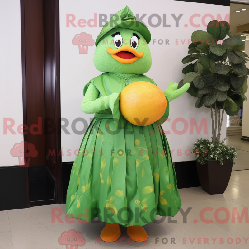 Mascot character of a Green Mandarin dressed with a A-Line Skirt and Earrings Mascot character of a Green Mandarin dressed with a A-Line Skirt and Earrings
