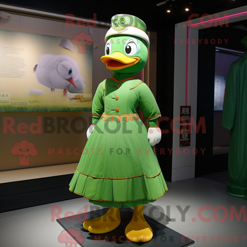 Mascot character of a Green Mandarin dressed with a A-Line Skirt and Earrings Mascot character of a Green Mandarin dressed with a A-Line Skirt and Earrings