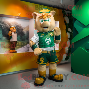 Mascot character of a Gold Irish Flag dressed with a Rugby Shirt and Digital watches