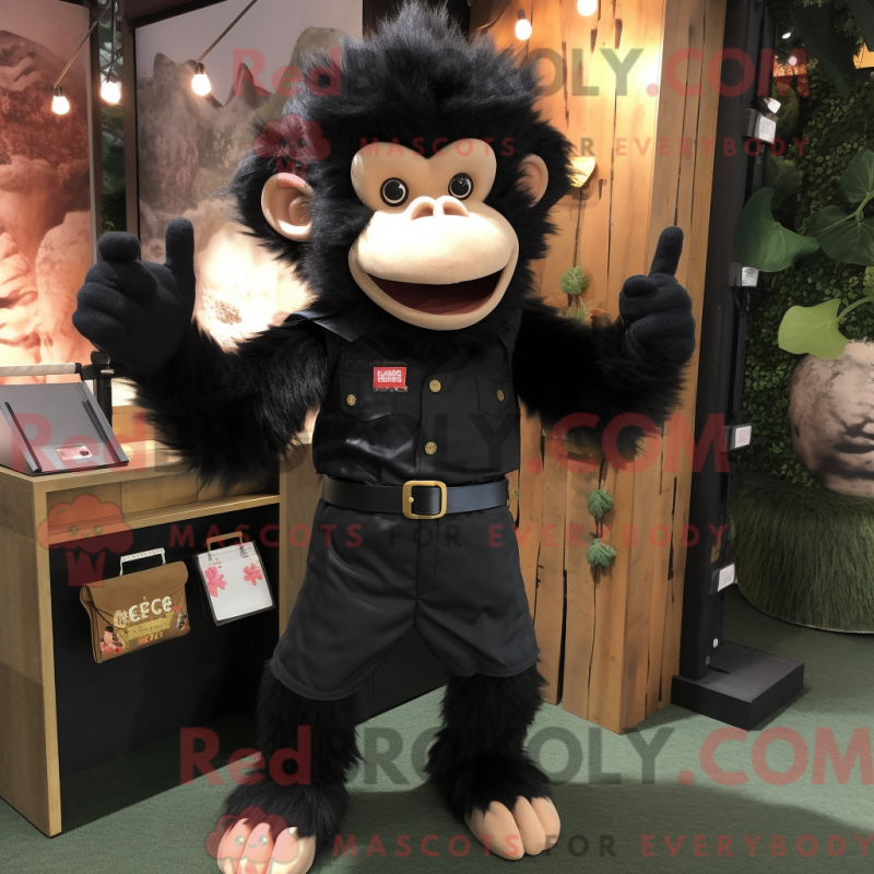 Mascot character of a Black Monkey dressed with a Chinos and Hair clips Mascot character of a Black Monkey dressed with a Chinos and Hair clips