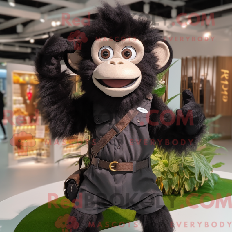 Mascot character of a Black Monkey dressed with a Chinos and Hair clips Mascot character of a Black Monkey dressed with a Chinos and Hair clips