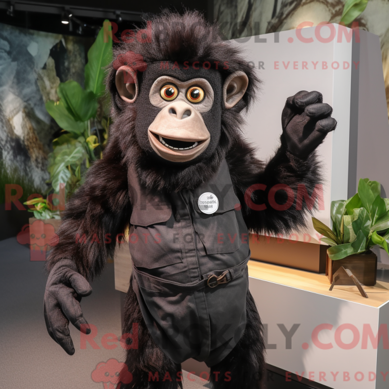 Mascot character of a Black Monkey dressed with a Chinos and Hair clips Mascot character of a Black Monkey dressed with a Chinos and Hair clips