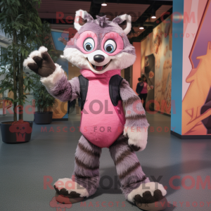 Mascot character of a Pink Raccoon dressed with a Skinny Jeans and Mittens