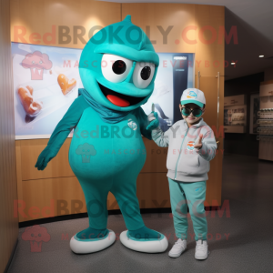 Teal Ice mascot costume character dressed with a Capri Pants and Watches