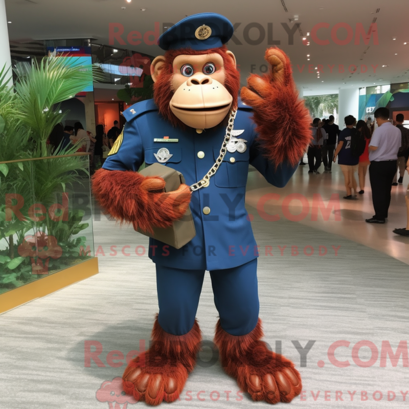 Mascot character of a Navy Orangutan dressed with a Shorts and Earrings Mascot character of a Navy Orangutan dressed with a Shorts and Earrings