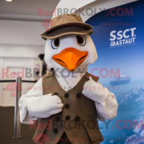 Mascot character of a Rust Seagull dressed with a Waistcoat and Berets