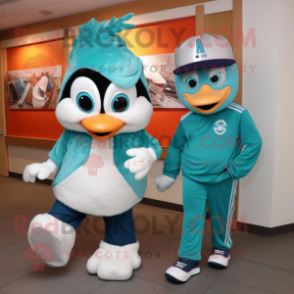 Teal Ice mascot costume character dressed with a Capri Pants and Watches