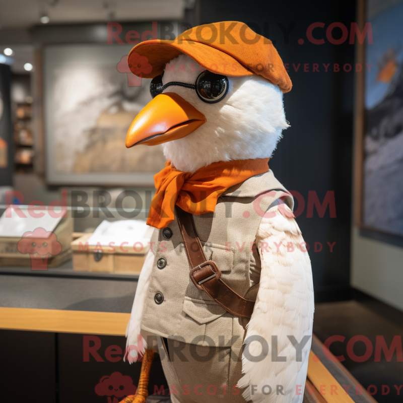 Mascot character of a Rust Seagull dressed with a Waistcoat and Berets Mascot character of a Rust Seagull dressed with a Waistcoat and Berets
