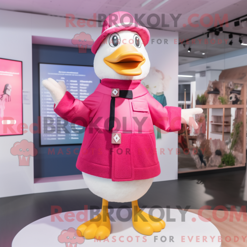 Mascot character of a Pink Geese dressed with a Sweater and Berets Mascot character of a Pink Geese dressed with a Sweater and Berets