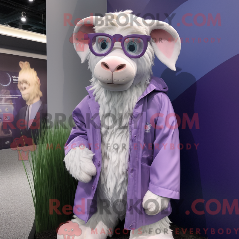 Mascot character of a Lavender Boer Goat dressed with a Raincoat and Eyeglasses Mascot character of a Lavender Boer Goat dressed with a Raincoat and Eyeglasses