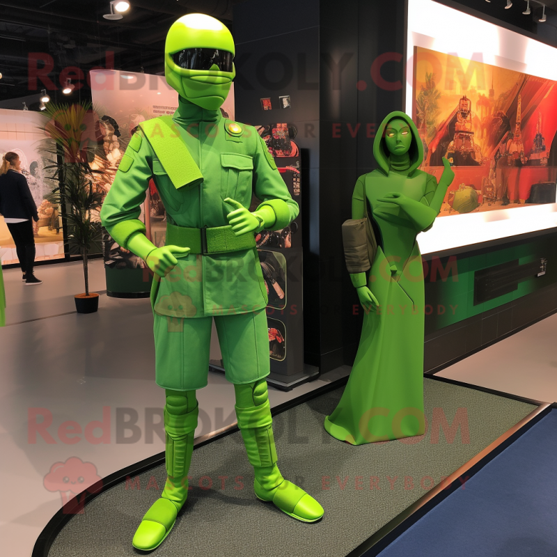 Lime Green Gi Joe mascot costume character dressed with a Wrap Dress and Anklets Lime Green Gi Joe mascot costume character dressed with a Wrap Dress and Anklets