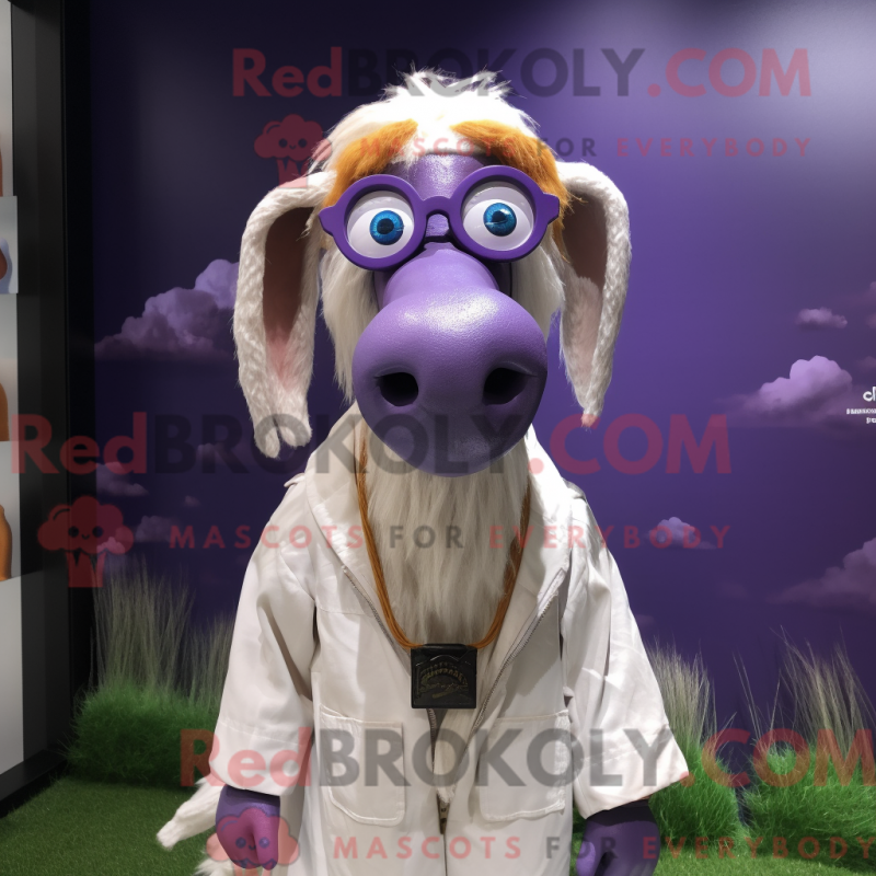 Mascot character of a Lavender Boer Goat dressed with a Raincoat and Eyeglasses Mascot character of a Lavender Boer Goat dressed with a Raincoat and Eyeglasses