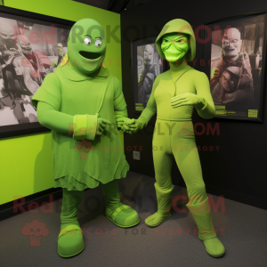 Lime Green Gi Joe mascot costume character dressed with a Wrap Dress and Anklets