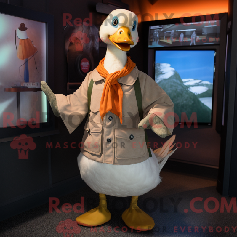 Mascot character of a Tan Geese dressed with a T-Shirt and Scarf clips Mascot character of a Tan Geese dressed with a T-Shirt and Scarf clips