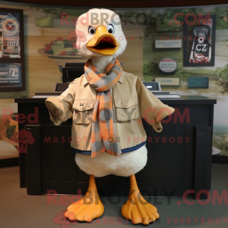 Mascot character of a Tan Geese dressed with a T-Shirt and Scarf clips Mascot character of a Tan Geese dressed with a T-Shirt and Scarf clips