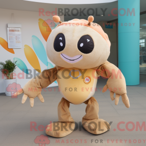 Mascot character of a Beige Crab dressed with a Romper and Mittens