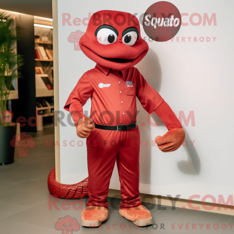 Mascot character of a Red Snake dressed with a Chinos and Smartwatches Mascot character of a Red Snake dressed with a Chinos and Smartwatches