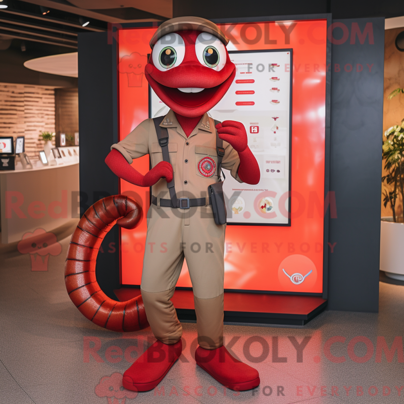 Mascot character of a Red Snake dressed with a Chinos and Smartwatches Mascot character of a Red Snake dressed with a Chinos and Smartwatches