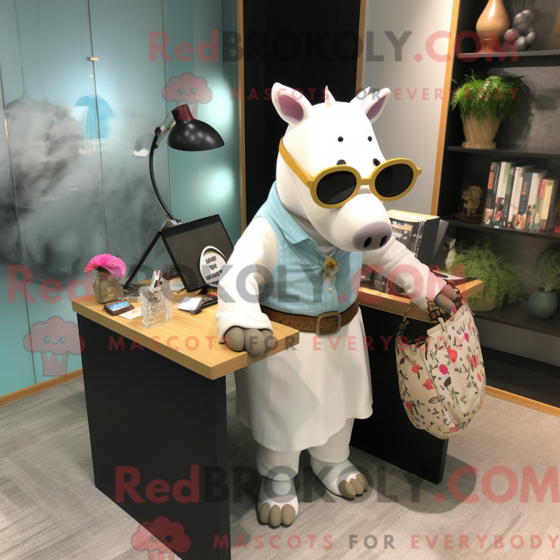 Mascot character of a White Tapir dressed with a Pencil Skirt and Eyeglasses Mascot character of a White Tapir dressed with a Pencil Skirt and Eyeglasses