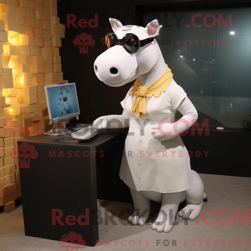 Mascot character of a White Tapir dressed with a Pencil Skirt and Eyeglasses Mascot character of a White Tapir dressed with a Pencil Skirt and Eyeglasses
