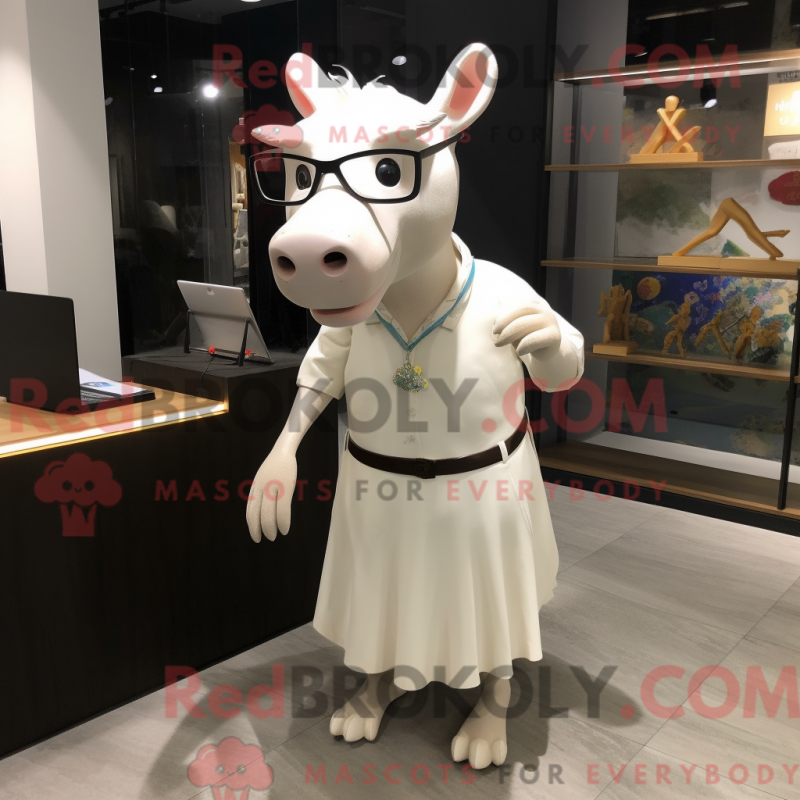 Mascot character of a White Tapir dressed with a Pencil Skirt and Eyeglasses Mascot character of a White Tapir dressed with a Pencil Skirt and Eyeglasses