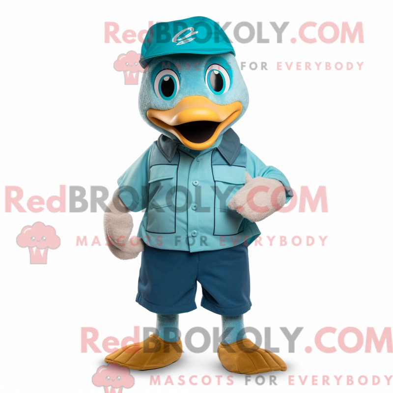 Mascot character of a Teal Gosling dressed with a Bermuda Shorts and Ties Mascot character of a Teal Gosling dressed with a Bermuda Shorts and Ties