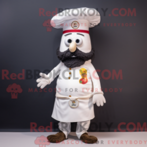 Mascot character of a White Paella dressed with a Chinos and Brooches