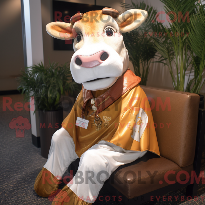 Mascot character of a Gold Hereford Cow dressed with a Henley Tee and Ties