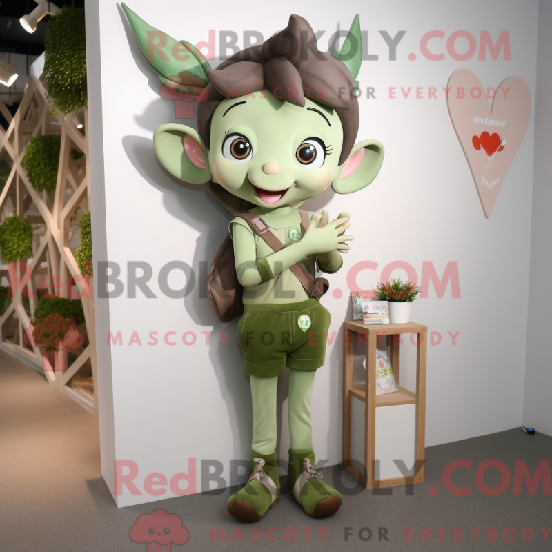 Mascot character of a Olive Cupid dressed with a Jeans and Suspenders