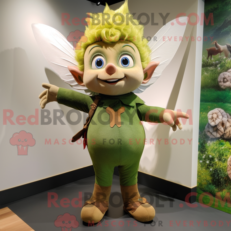 Mascot character of a Olive Cupid dressed with a Jeans and Suspenders