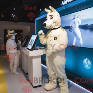 Mascot character of a Cream Mare dressed with a Playsuit and Watches