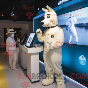 Mascot character of a Cream Mare dressed with a Playsuit and Watches