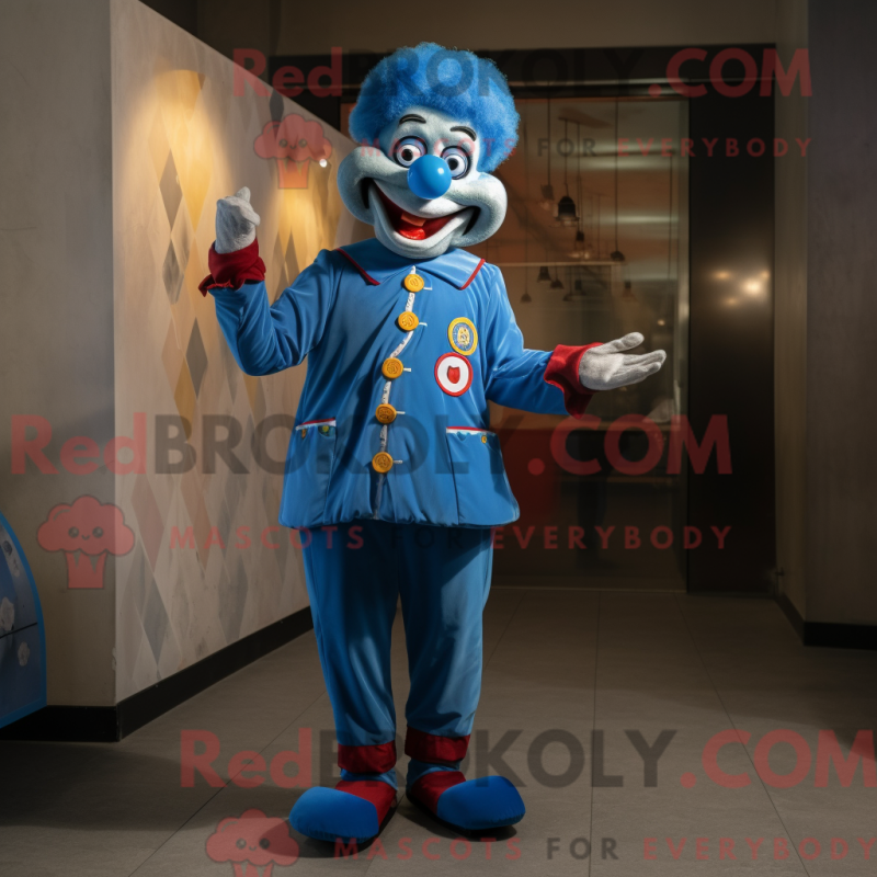 Mascot character of a Blue Clown dressed with a Waistcoat and Coin purses Mascot character of a Blue Clown dressed with a Waistcoat and Coin purses
