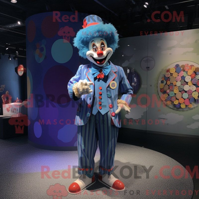 Mascot character of a Blue Clown dressed with a Waistcoat and Coin purses Mascot character of a Blue Clown dressed with a Waistcoat and Coin purses