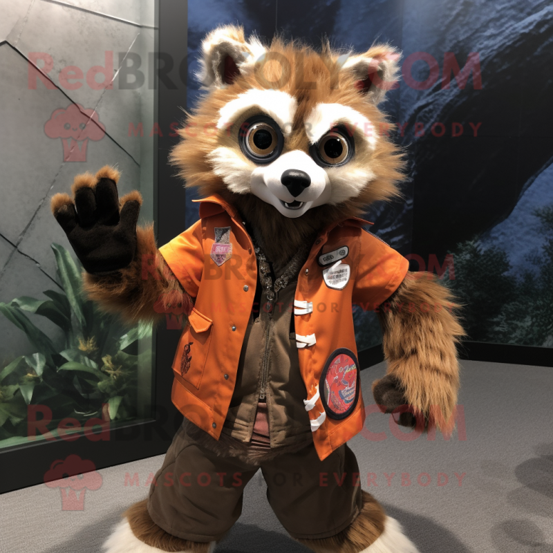 Rust Raccoon mascot costume character dressed with a Jacket and Hair clips Rust Raccoon mascot costume character dressed with a Jacket and Hair clips
