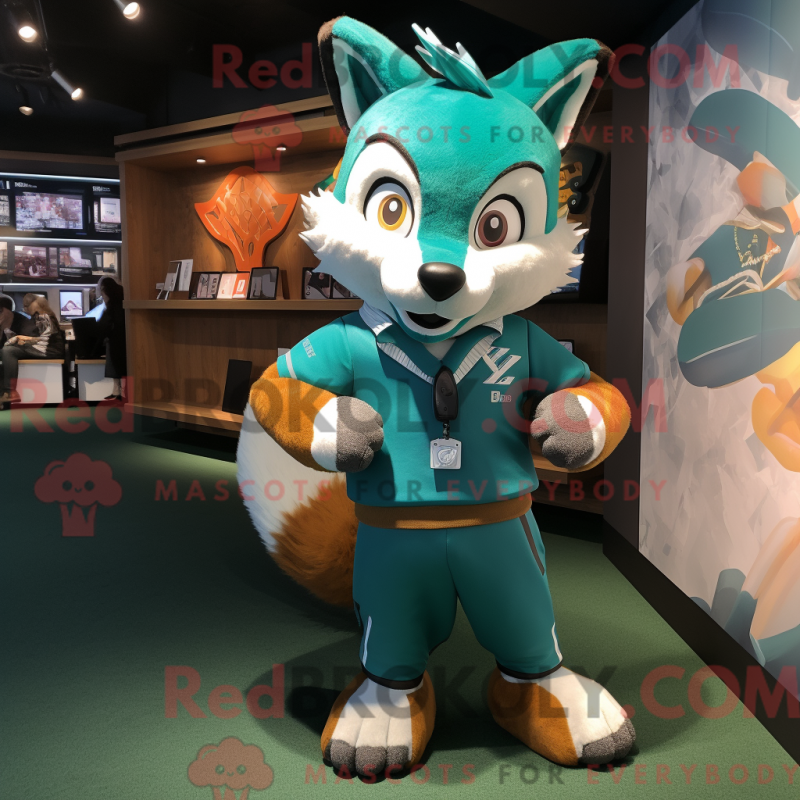 Mascot character of a Teal Fox dressed with a Rugby Shirt and Wraps Mascot character of a Teal Fox dressed with a Rugby Shirt and Wraps