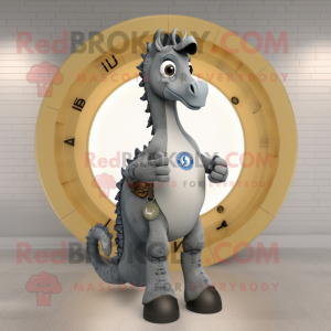 Gray Seahorse mascot costume character dressed with a Bootcut Jeans and Rings