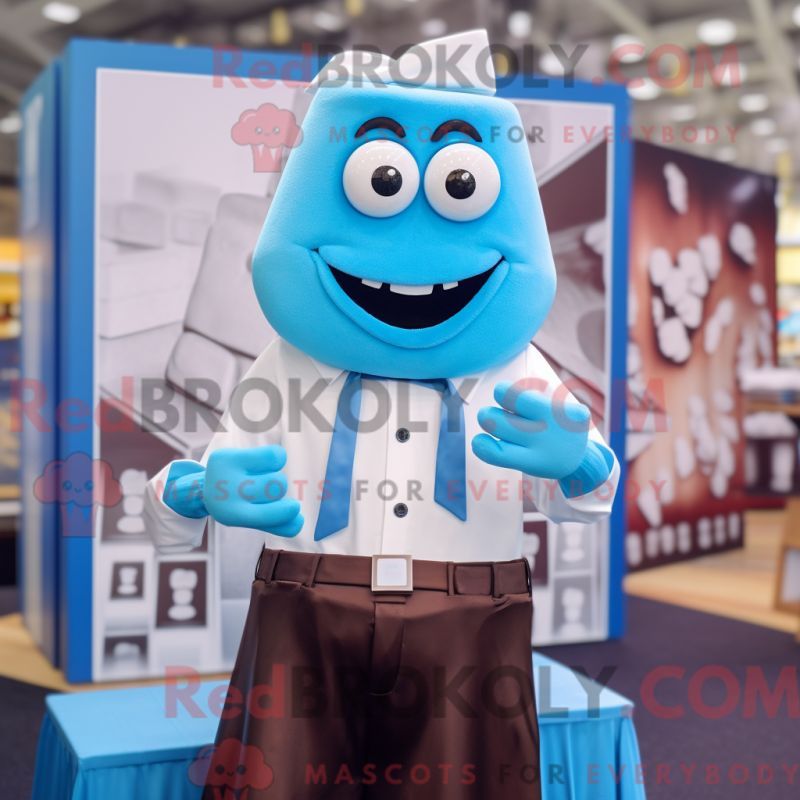 Mascot character of a Blue Chocolate Bars dressed with a Poplin Shirt and Cufflinks Mascot character of a Blue Chocolate Bars dressed with a Poplin Shirt and Cufflinks
