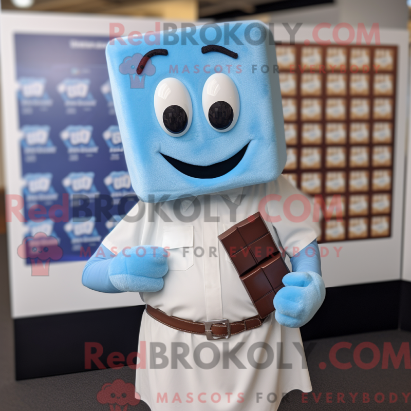 Mascot character of a Blue Chocolate Bars dressed with a Poplin Shirt and Cufflinks Mascot character of a Blue Chocolate Bars dressed with a Poplin Shirt and Cufflinks