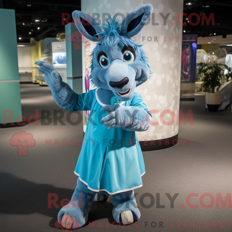 Mascot character of a Cyan Donkey dressed with a A-Line Skirt and Anklets Mascot character of a Cyan Donkey dressed with a A-Line Skirt and Anklets