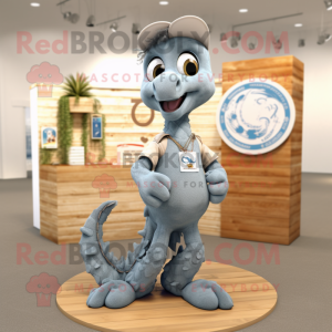 Gray Seahorse mascot costume character dressed with a Bootcut Jeans and Rings