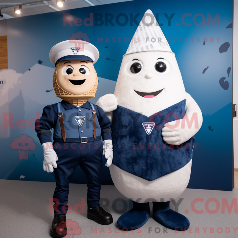 Mascot character of a Navy Ice Cream Cone dressed with a Dungarees and Smartwatches Mascot character of a Navy Ice Cream Cone dressed with a Dungarees and Smartwatches