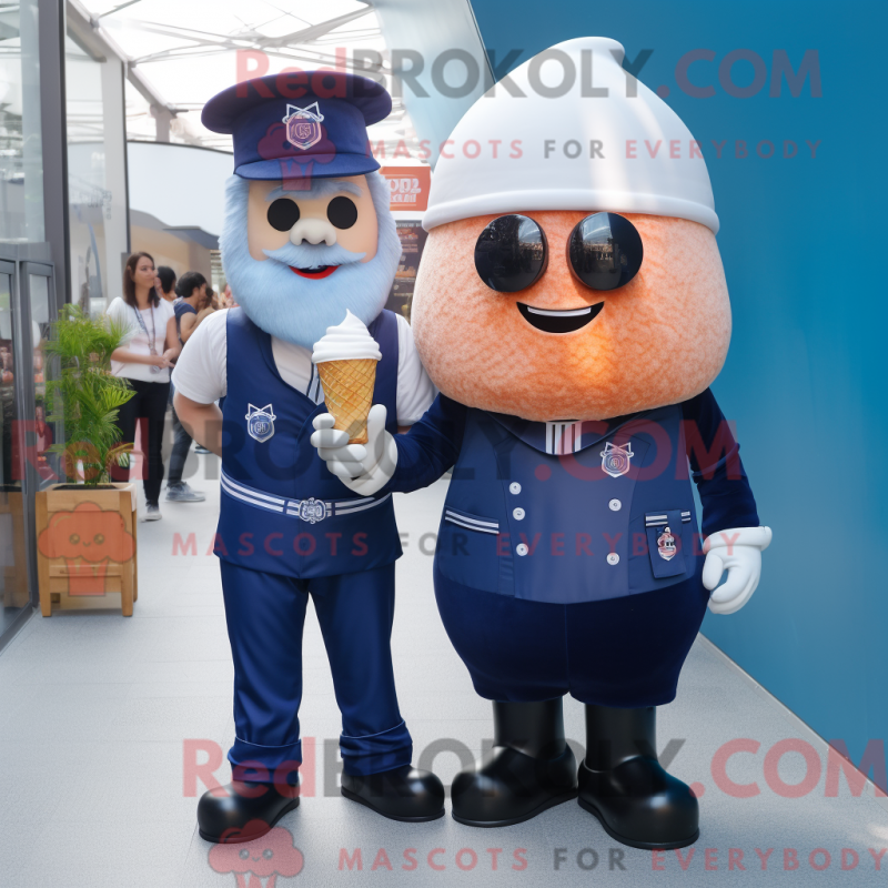 Mascot character of a Navy Ice Cream Cone dressed with a Dungarees and Smartwatches Mascot character of a Navy Ice Cream Cone dressed with a Dungarees and Smartwatches