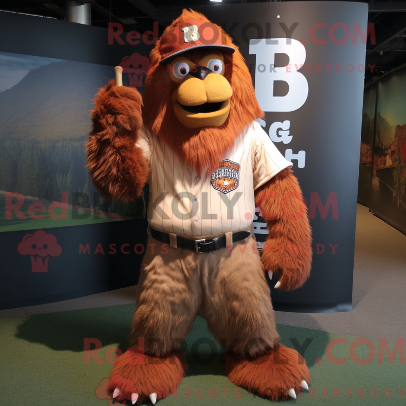 Mascot character of a Rust Sasquatch dressed with a Baseball Tee and Tie pins Mascot character of a Rust Sasquatch dressed with a Baseball Tee and Tie pins