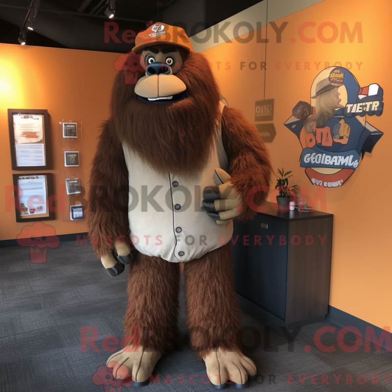 Mascot character of a Rust Sasquatch dressed with a Baseball Tee and Tie pins Mascot character of a Rust Sasquatch dressed with a Baseball Tee and Tie pins