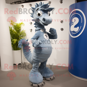 Gray Seahorse mascot costume character dressed with a Bootcut Jeans and Rings