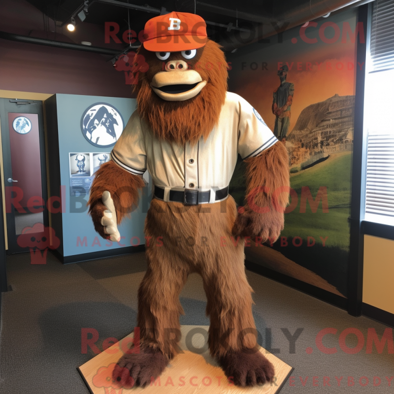 Mascot character of a Rust Sasquatch dressed with a Baseball Tee and Tie pins Mascot character of a Rust Sasquatch dressed with a Baseball Tee and Tie pins