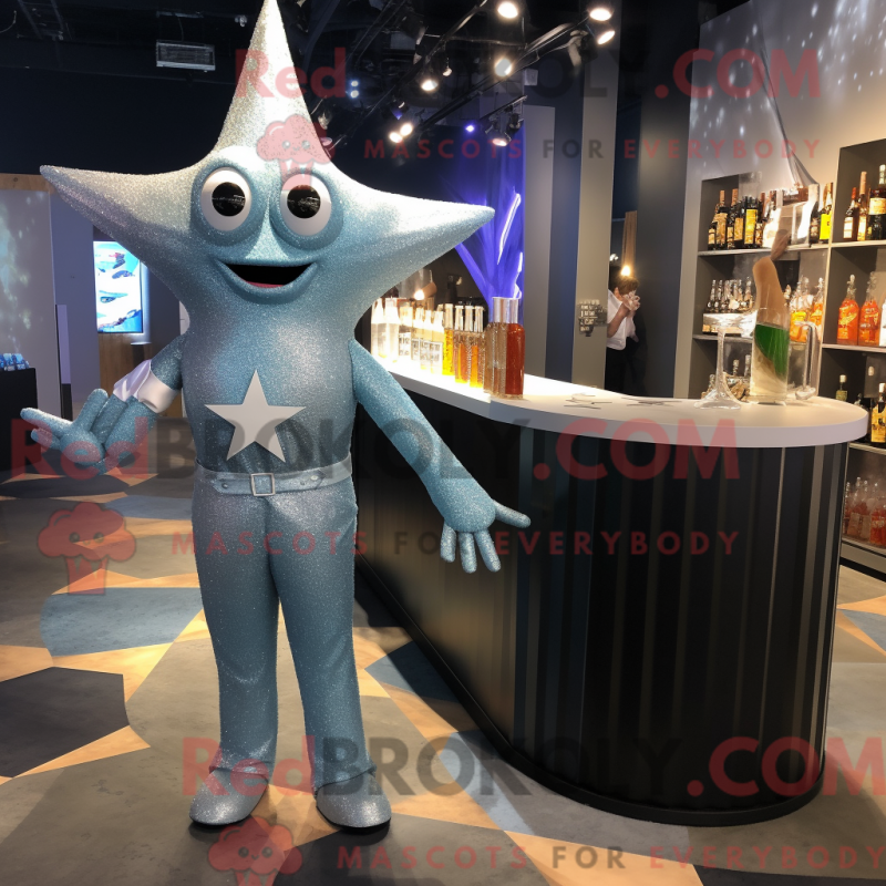 Mascot character of a Silver Starfish dressed with a Cocktail Dress and Pocket squares