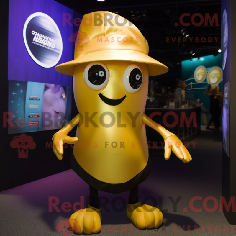 Mascot character of a Gold Squid dressed with a Bodysuit and Hat pins Mascot character of a Gold Squid dressed with a Bodysuit and Hat pins